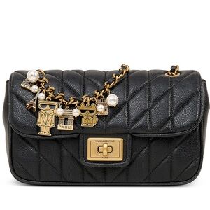 Karl Lagerfeld Black Quilted Shoulder Bag with Gold Accents